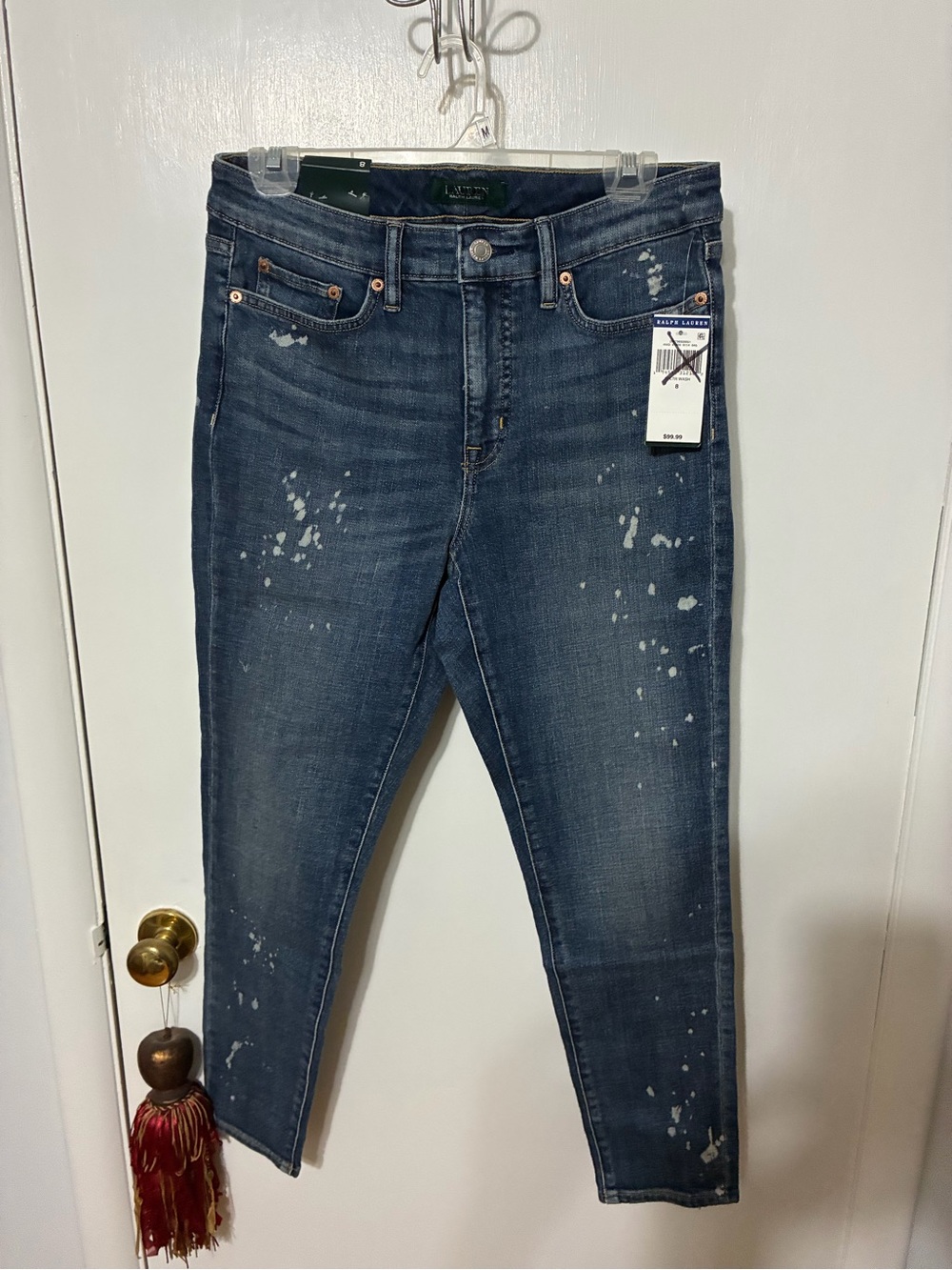 Lauren Ralph Lauren Dark Indigo Skinny Jeans with Faded Paint-Splash